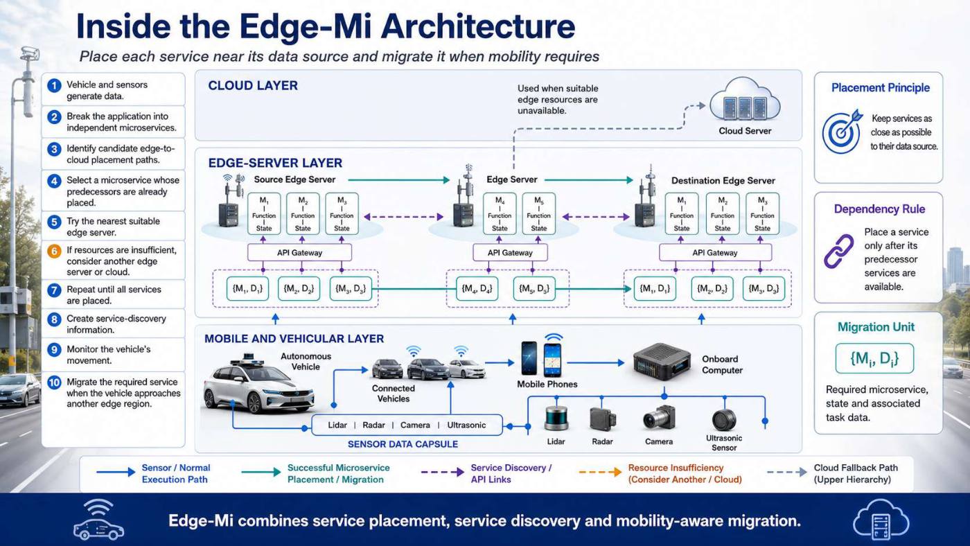 Slide 3 of 5 from the visual summary of “Edge-Mi: Edge-based Microservices for Mobility-aware Task Migration Scheme”