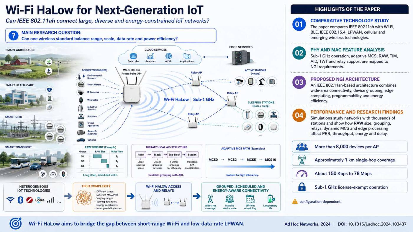 Slide 1 of 5 from the visual summary of “Analyzing the Suitability of IEEE 802.11ah for Next Generation Internet of Things: A Comparative Study”