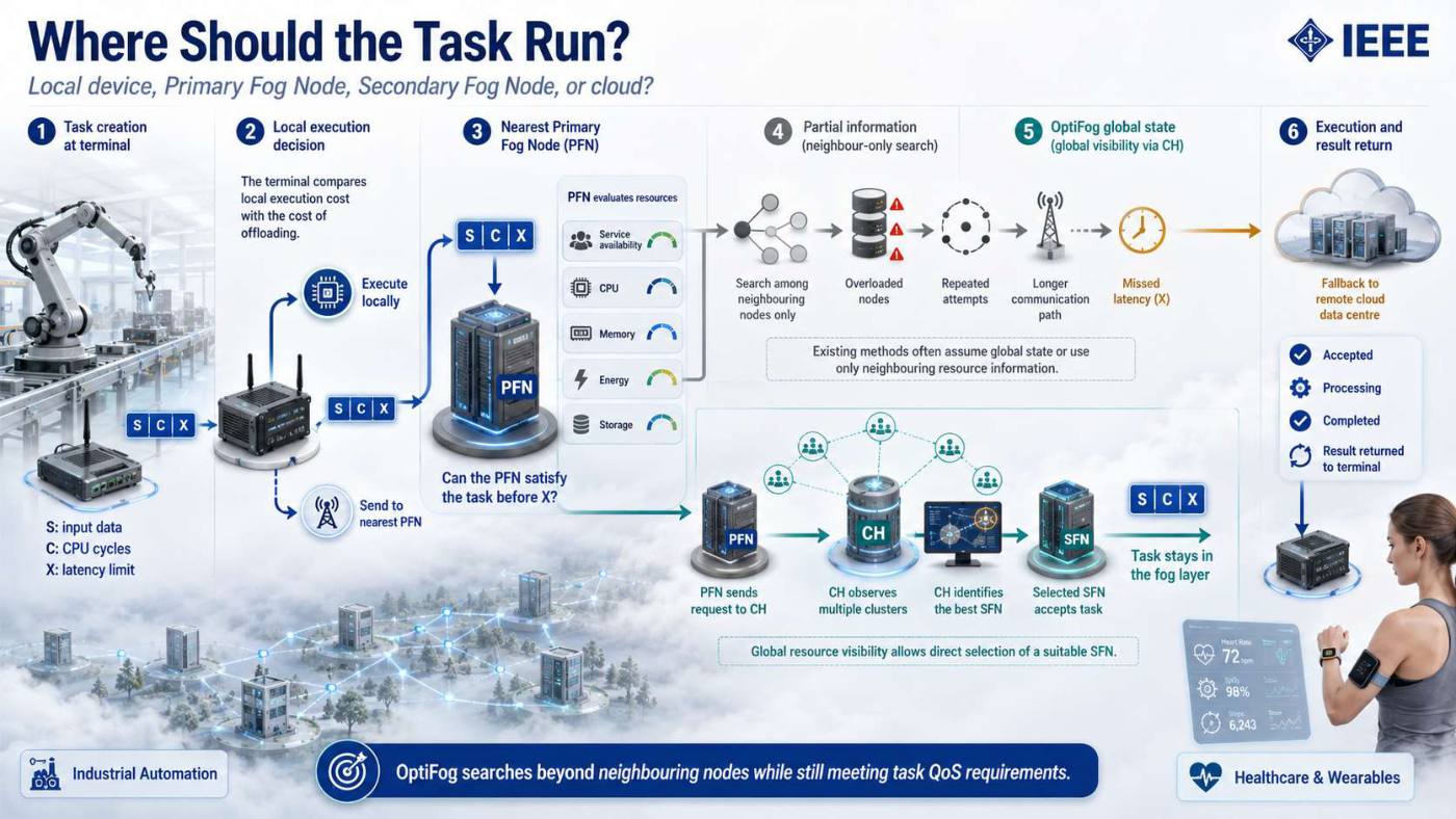 Slide 2 of 5 from the visual summary of “OptiFog: A Framework for Acquiring State Information and Predicting Resource Availability for Task Offloading in Cooperative Fog-Networks”
