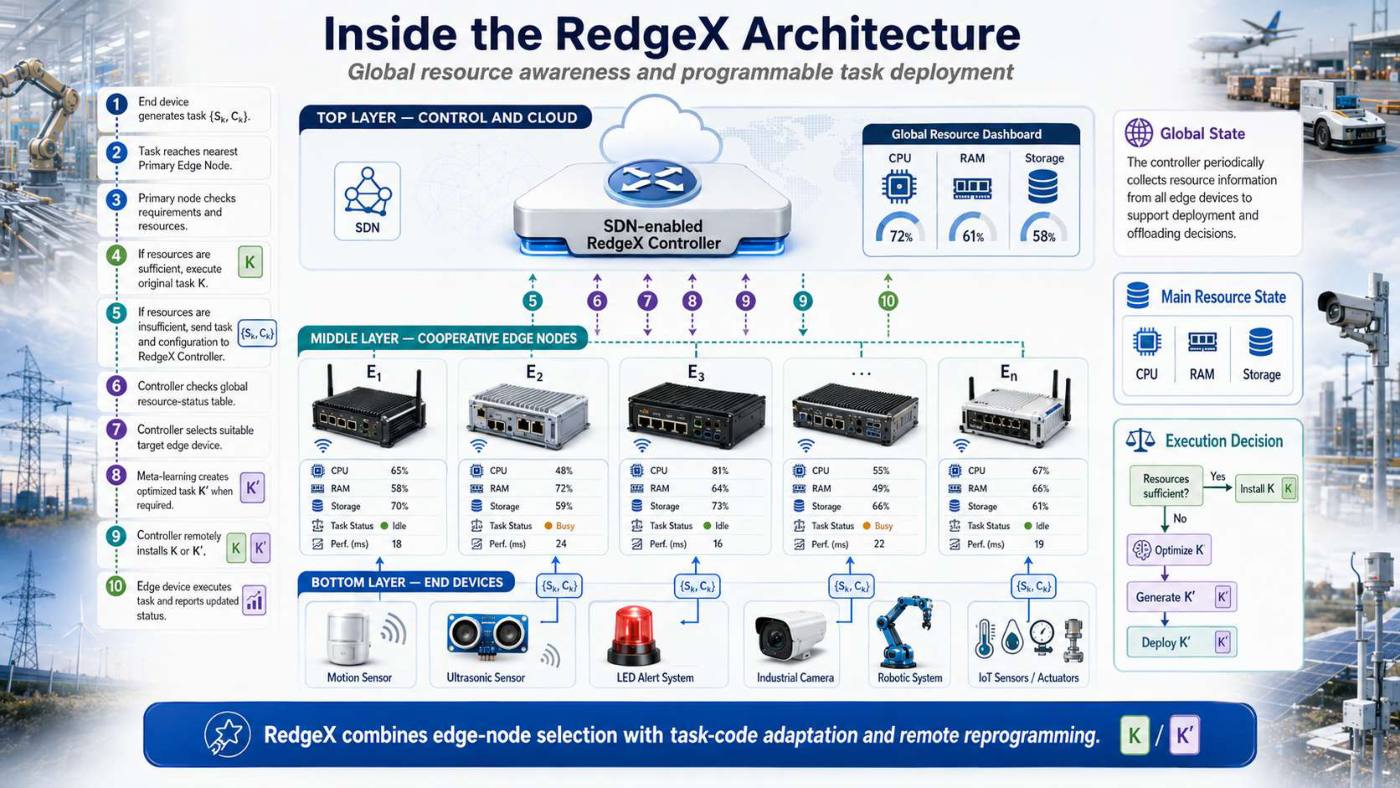 Slide 3 of 5 from the visual summary of “RedgeX: Meta-learning based Optimal Analytical Model for Programmable Edge Intelligence”